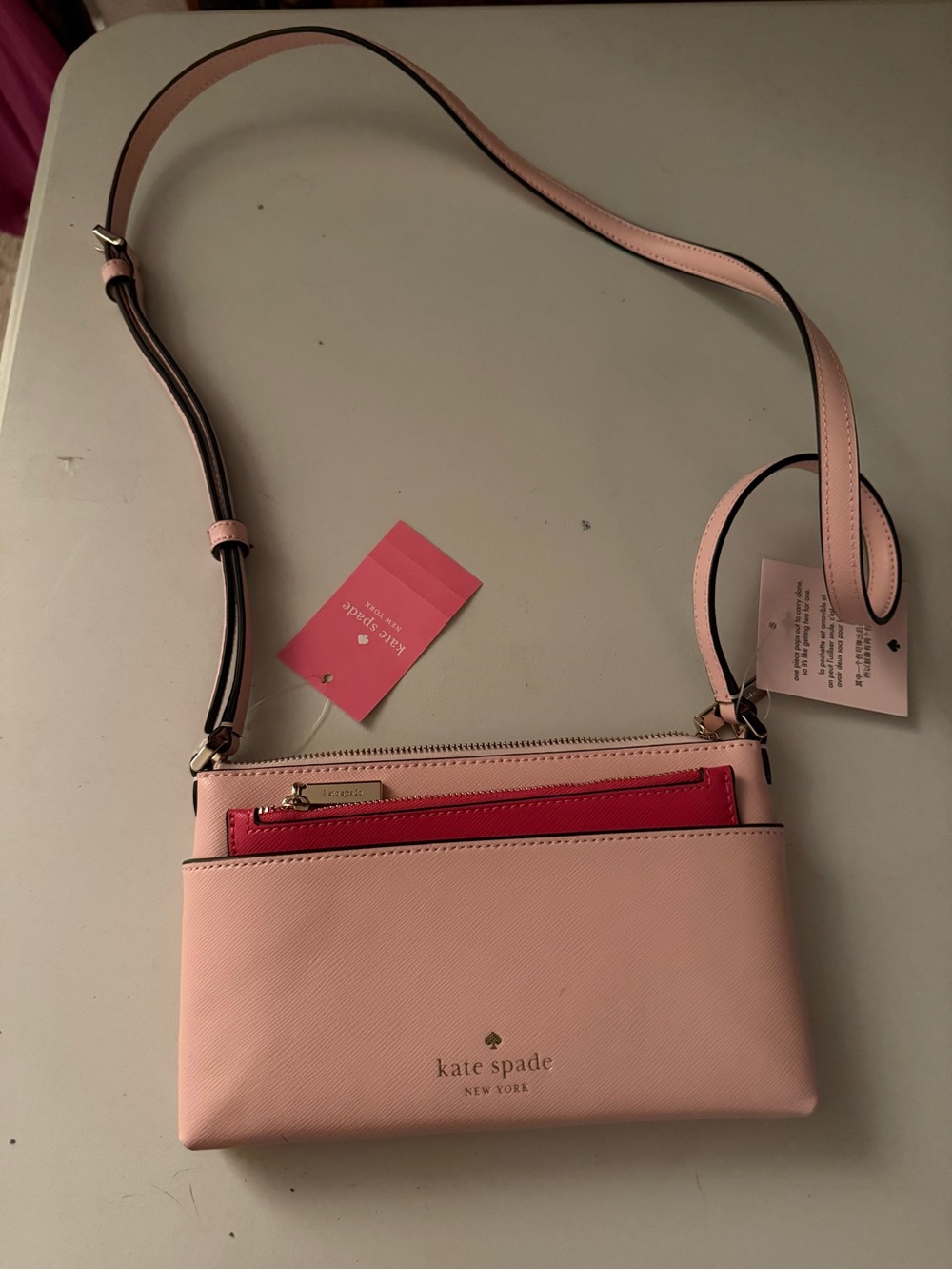 New! Kate Spade Pink Crossbody Bag with hot pink Accent